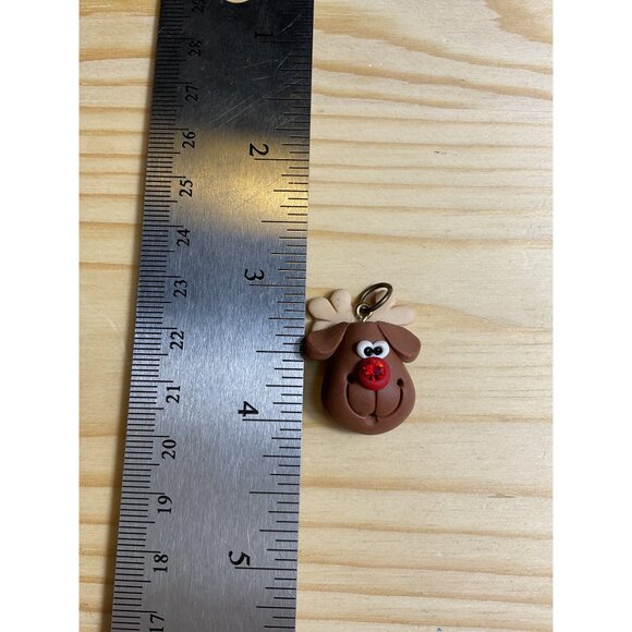 Handmade Reindeer Clay Pendant With Rhinestone Nose - Picture 2 of 3